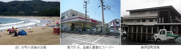 南伊豆マリンパーク近くの弓ヶ浜、スーパー、役場